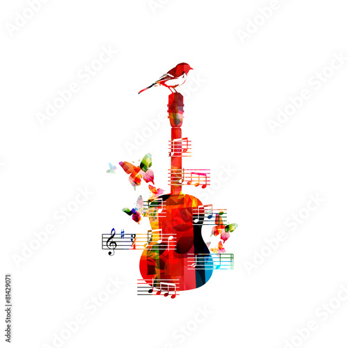 Naklejka - mata magnetyczna na lodówkę Colorful music background with guitar