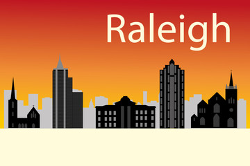 Cartoon skyline silhouette of the city of Raleigh, North Carolin