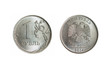 Both sides of isolated 1 russian ruble coin