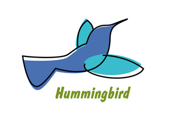 Sticker - Contoured blue hummingbird in flight logo