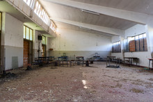 Abandoned Company Canteen With Stools And Tables