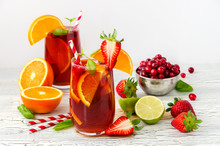 Refreshing Summer Drink Sangria With Fruits And Berries