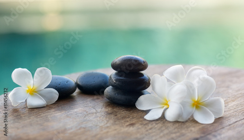 Obraz w ramie White frangipani with black stones