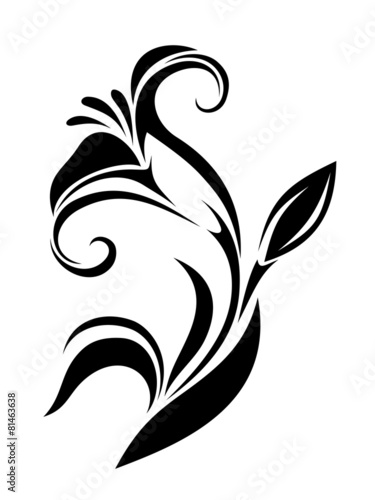 Naklejka ścienna Lily flower. Vector black silhouette.