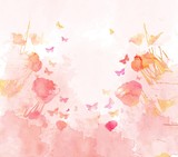 Fototapeta Motyle - watercolor butterflies and floral background