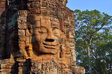 Faces Of Bayon, Ancient Temple In Siem Reap, Cambodia.