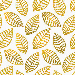 Poster - hand drawn leaves seamless pattern