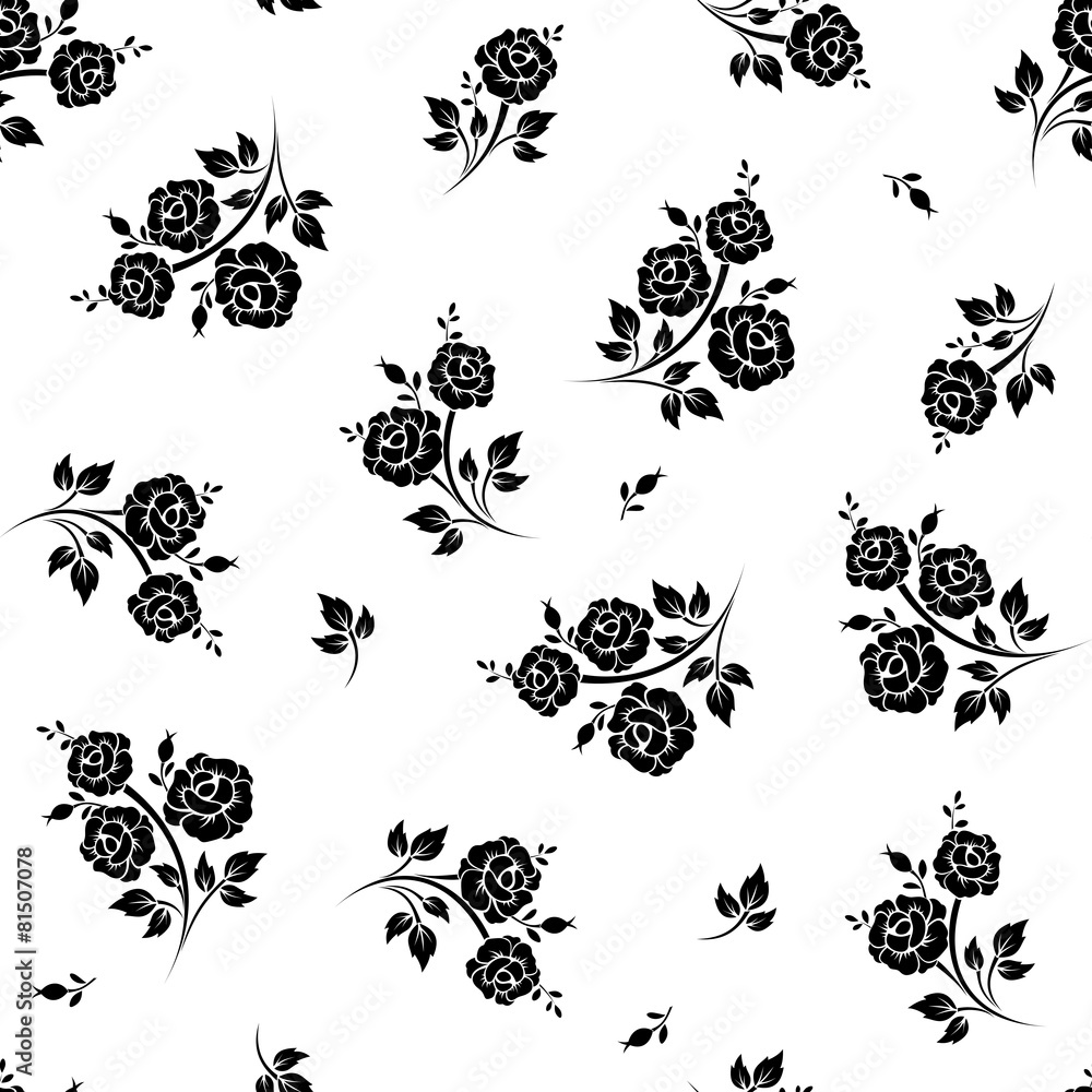 Seamless black and white floral pattern. Vector illustration. Stock ...