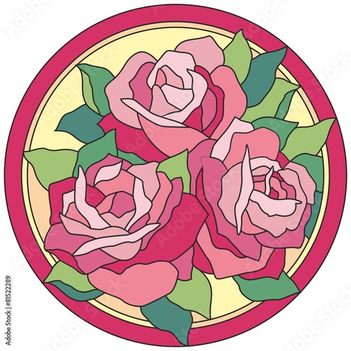 Naklejka ścienna Stained glass window flowers rose