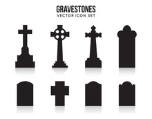 Tombstone Silhouette Icons Isolated On White Background