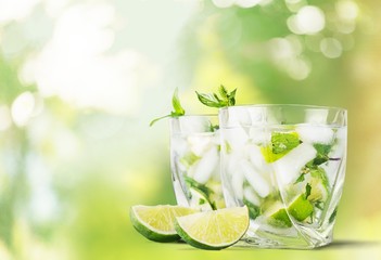 Sticker - mojito. cold mojito drink, glass of alcohol isolated over white