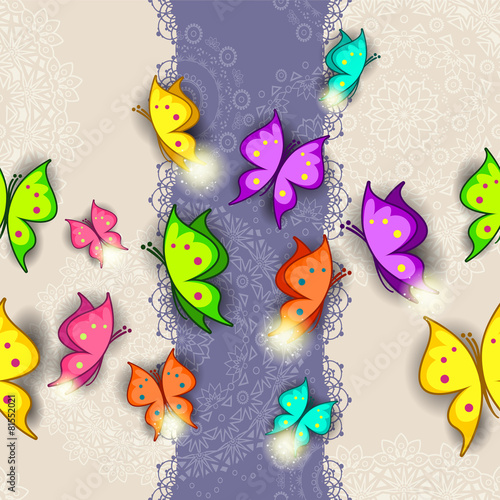 Obraz w ramie Colorful butterflies seamless