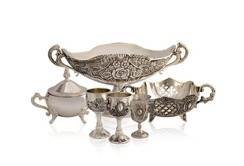 set of silver old ware