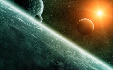 Leinwandbilder - Sunrise over planets in space