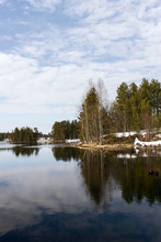 Spring Landscape. Flow From The Lake Into Lake Nyukki Petriyarvi