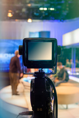 Wall Mural - Television studio with camera and lights - recording TV show