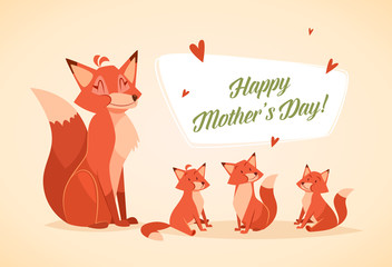 Happy Mother's Day greeting card with cartoon characters