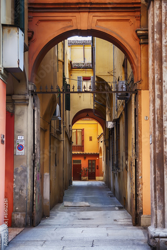 Naklejka na szybę small typical street in Bologna, Italy