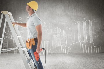 Poster - Composite image of handyman on ladder