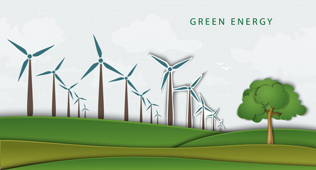 wind turbines on clean field. concept of clean energy