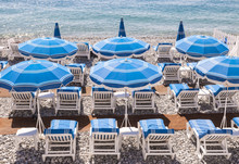 Blue Beach Umbrellas In Nice