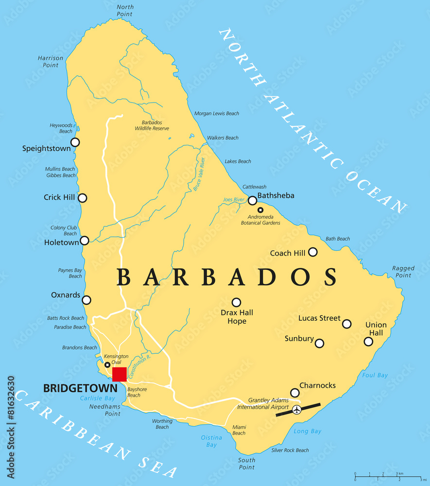 Barbados Political Map - obrazy, fototapety, plakaty 