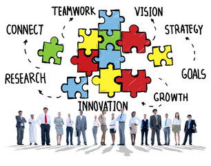 Canvas Print - Team Connection Strategy Partnership Support Puzzle Concept