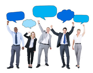 Poster - Business People Arms Raised Speech Bubble Concept