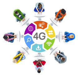 Sticker - Diverse People in a Circle with 4G Concept