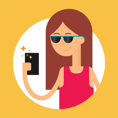 Vector illustration of a woman holding smartphone, modern flat s