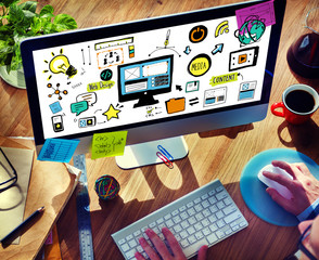 Wall Mural - Businessman Web Design Digital Deviecs Working Concept