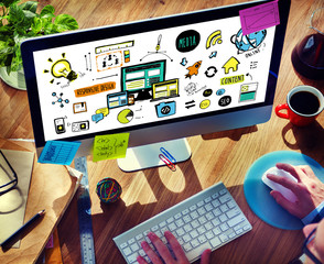 Wall Mural - businessman responsive design content digital devices concept