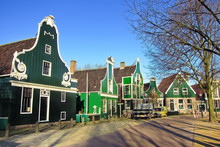 Traditional Dutch Buildings In Zaanse Schans, Netherlands.