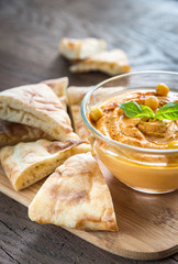 Poster - A bowl of hummus with pita slices