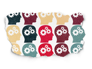 Finance concept: Head With Gears icons on Torn Paper background