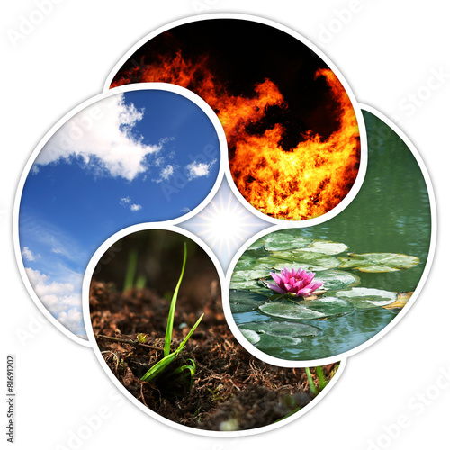 Vier Elemente - Feuer, Wasser, Erde, Luft - im Yin-Yang-Design - Buy