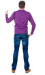 © ghoststone - Back view of  man in blue pullover shows thumbs up.