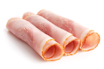 Wall Mural - Premium slices of ham arranged on white.