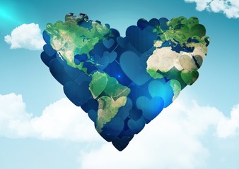 composite image of heart shaped earth