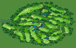 Golf course layout. Top view of vector map color illustration