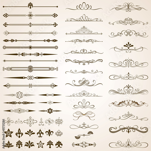 Fotografía Calligraphic Frames and Border Elements Set
