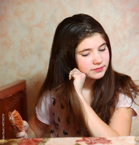 Beautiful Teen Girl Try To Comb Her Long Dark Thick Hair Beautiful Teen Girl Try To Comb Her Long Dark Thick Hair