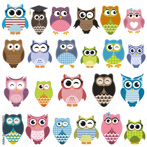 Fototapeta dla dzieci Set of cartoon owls with various emotions