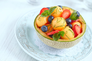 Wall Mural - Fruit salad with melon