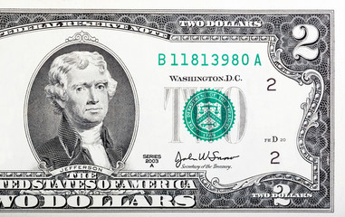 Two dollar bill issued in 2003 in US.