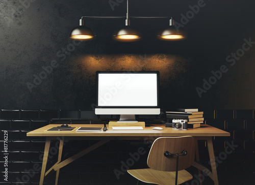 Fotografie, Obraz Mock up of generic design computer screen. Workspace in the blac
