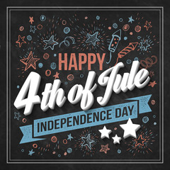 Wall Mural - Typography card Independence Day. Chalk board. Vector