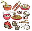 set of asian food in doodle style