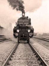 Front View Of An Old-fashioned Steam Locomotive