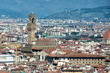 Canvas Print - Florence Dome and tower Aerial View Cityscape